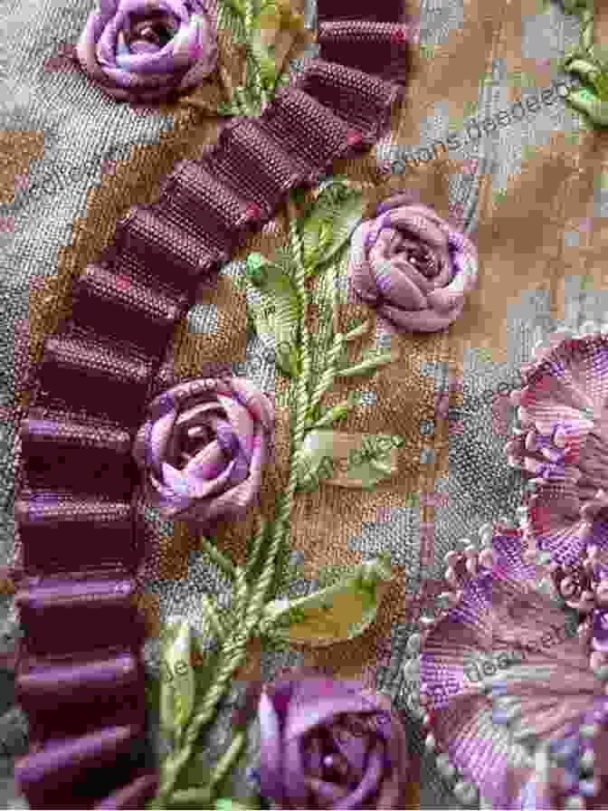 An Intricate Silk Ribbon Embroidery Design Featuring Vibrant Flowers And Delicate Lace Silk Ribbon Embroidery: A Beginner S Guide