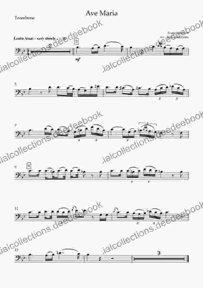 Ave Maria By Franz Schubert For Trombone Euphonium Quartet 10 (Easy) Romantic Pieces For Trombone/Euphonium Quartet (TROMBONE 2): For Beginners (10 Romantic Pieces For Trombone/Euphonium Quartet 3)